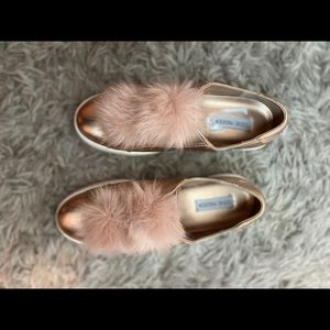 Steve Madden Rose Gold Faux Fur Pom Sneakers